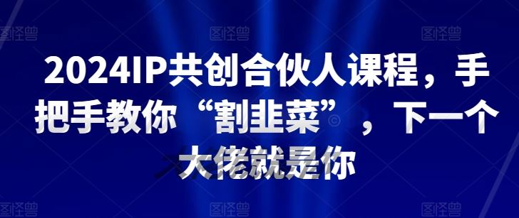 2024IP共创合伙人课程，手把手教你“割韭菜”，下一个大佬就是你-耐玩网创