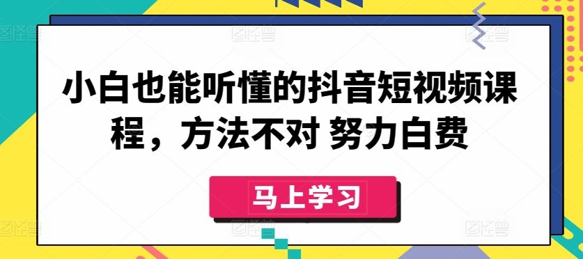 小白也能听懂的抖音短视频课程，方法不对 努力白费-耐玩网创