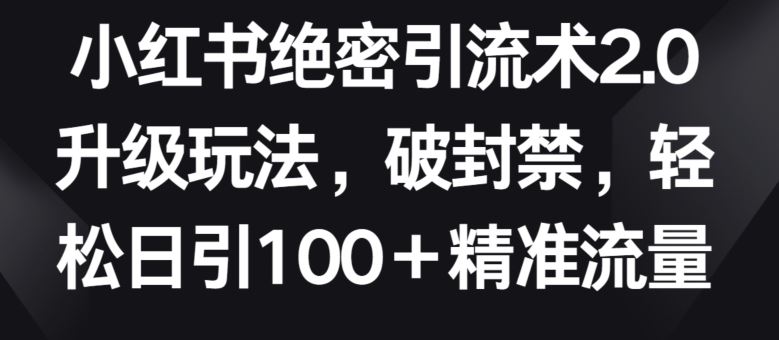 小红书绝密引流术2.0升级玩法，破封禁，轻松日引100+精准流量【揭秘】-耐玩网创