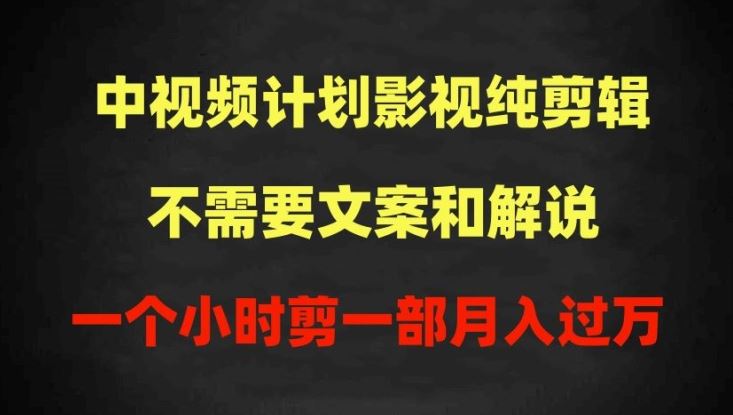 中视频计划影视纯剪辑，不需要文案和解说，一个小时剪一部，100%过原创月入过万【揭秘】-耐玩网创