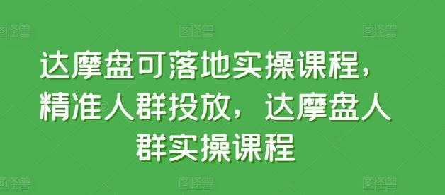 达摩盘可落地实操课程，精准人群投放，达摩盘人群实操课程-耐玩网创