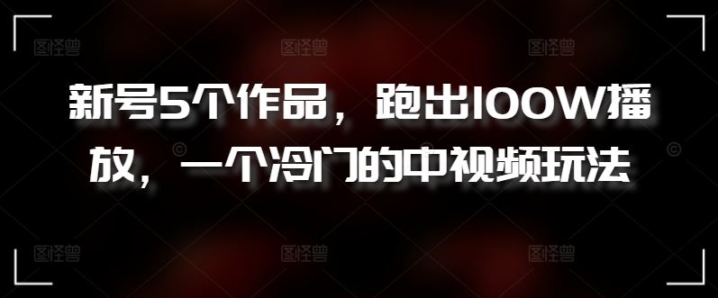 新号5个作品，跑出100W播放，一个冷门的中视频玩法【揭秘】-耐玩网创