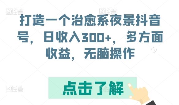 打造一个治愈系夜景抖音号，日收入300+，多方面收益，无脑操作【揭秘】-耐玩网创