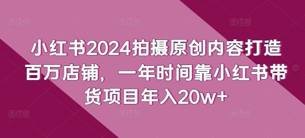 小红书2024拍摄原创内容打造百万店铺，一年时间靠小红书带货项目年入20w+-耐玩网创