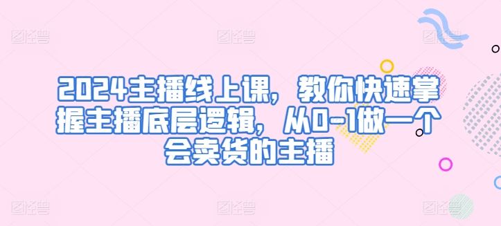 2024主播线上课，教你快速掌握主播底层逻辑，从0-1做一个会卖货的主播-耐玩网创