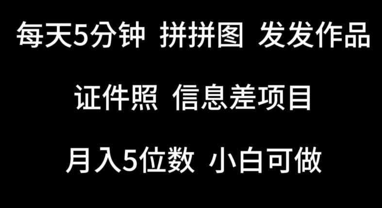 每天5分钟，拼拼图发发作品，证件照信息差项目，小白可做【揭秘】-耐玩网创