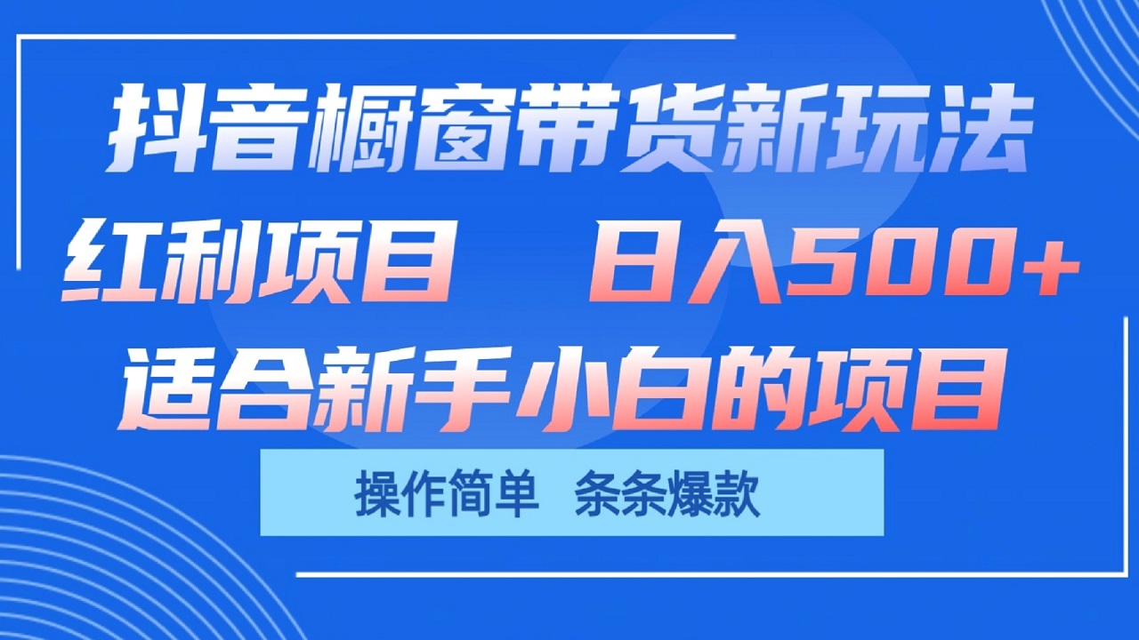 抖音橱窗带货新玩法，单日收益500+，操作简单，条条爆款-耐玩网创