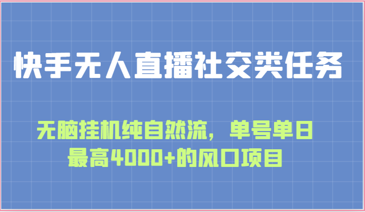 快手无人直播社交类任务：无脑挂机纯自然流，单号单日最高4000+的风口项目-耐玩网创