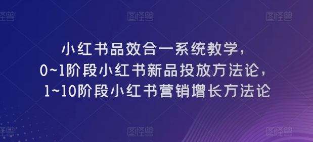 小红书品效合一系统教学，​0~1阶段小红书新品投放方法论，​1~10阶段小红书营销增长方法论-耐玩网创