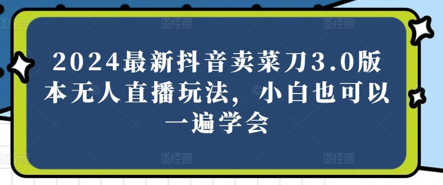 2024最新抖音卖菜刀3.0版本无人直播玩法，小白也可以一遍学会【揭秘】-耐玩网创