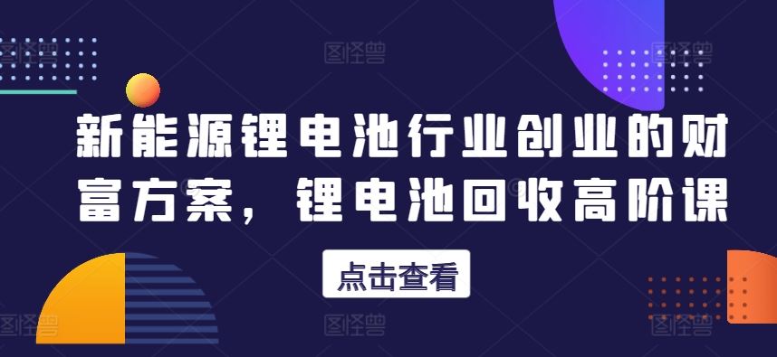 新能源锂电池行业创业的财富方案，锂电池回收高阶课-耐玩网创