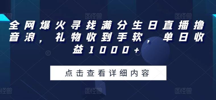 全网爆火寻找满分生日直播撸音浪，礼物收到手软，单日收益1000+【揭秘】-耐玩网创