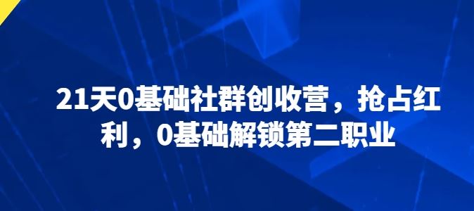 21天0基础社群创收营，抢占红利，0基础解锁第二职业-耐玩网创
