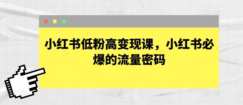小红书低粉高变现课，小红书必爆的流量密码-耐玩网创