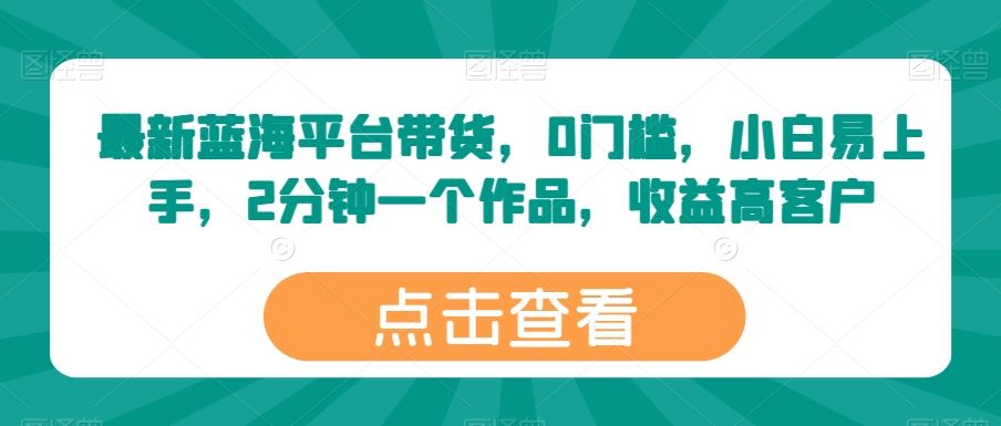最新蓝海平台带货，0门槛，小白易上手，2分钟一个作品，收益高【揭秘】-耐玩网创