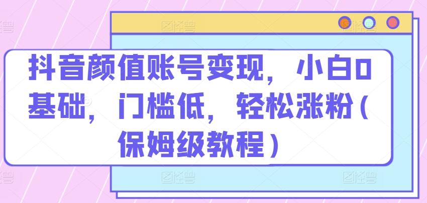 抖音颜值账号变现，小白0基础，门槛低，​轻松涨粉(保姆级教程)【揭秘】-耐玩网创