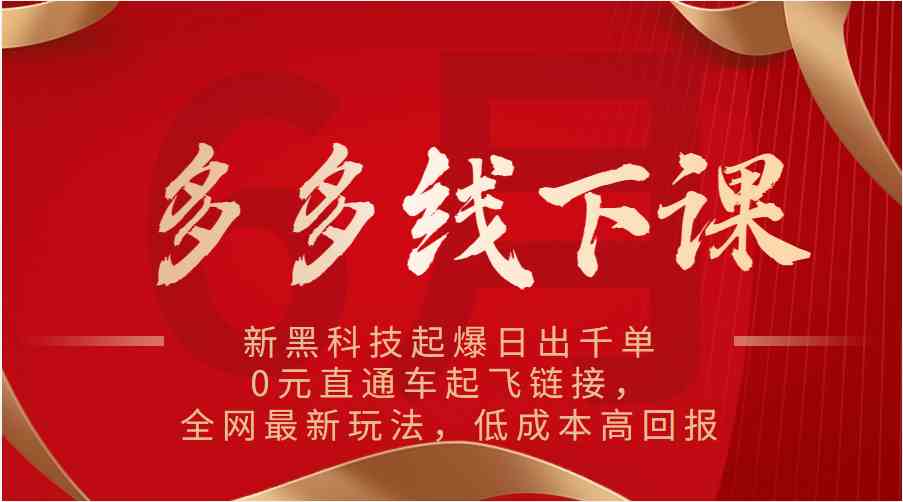 多多线下课：新黑科技起爆日出千单，0元直通车起飞链接，全网最新玩法，低成本高回报-耐玩网创