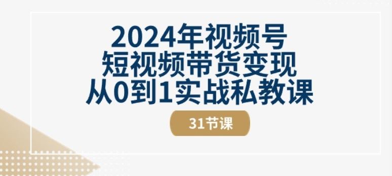 2024年视频号短视频带货变现从0到1实战私教课(31节视频课)-耐玩网创