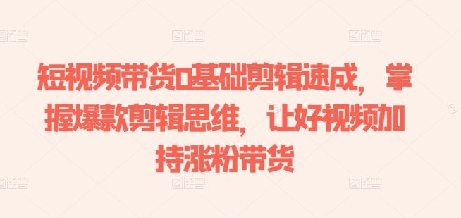 短视频带货0基础剪辑速成，掌握爆款剪辑思维，让好视频加持涨粉带货-耐玩网创