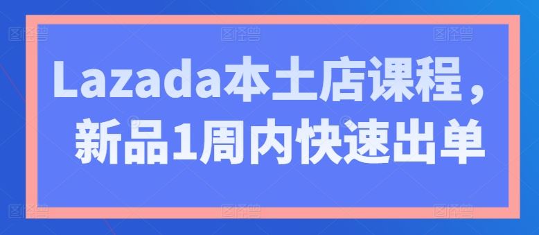 Lazada本土店课程，新品1周内快速出单-耐玩网创