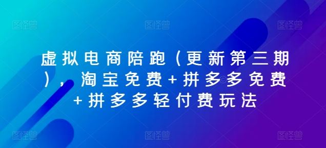 虚拟电商陪跑(更新第三期)，淘宝免费+拼多多免费+拼多多轻付费玩法-耐玩网创