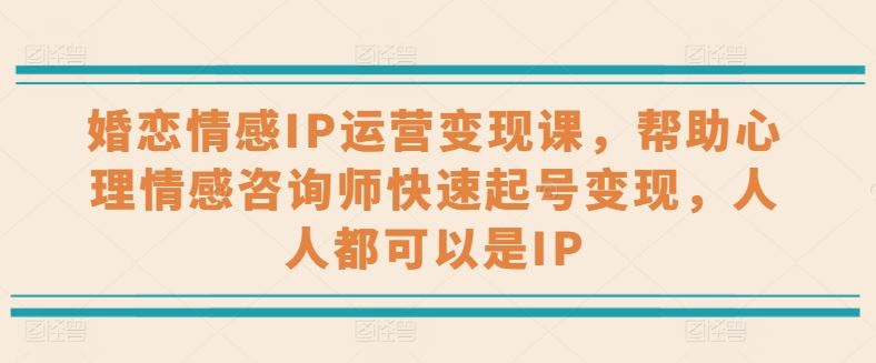 婚恋情感IP运营变现课，帮助心理情感咨询师快速起号变现，人人都可以是IP-耐玩网创