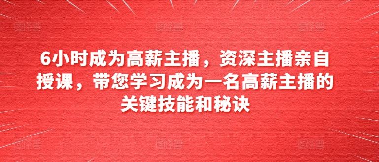 6小时成为高薪主播，资深主播亲自授课，带您学习成为一名高薪主播的关键技能和秘诀-耐玩网创