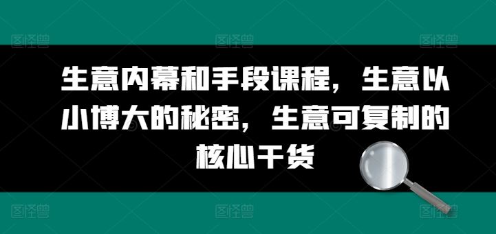 生意内幕和手段课程，生意以小博大的秘密，生意可复制的核心干货-耐玩网创