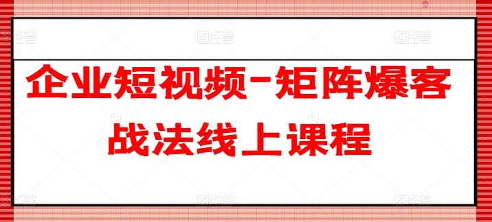 企业短视频-矩阵爆客战法线上课程-耐玩网创
