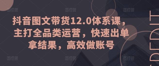 抖音图文带货12.0体系课，主打全品类运营，快速出单拿结果，高效做账号-耐玩网创