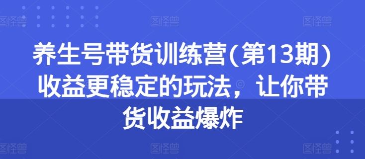 养生号带货训练营(第13期)收益更稳定的玩法，让你带货收益爆炸-耐玩网创