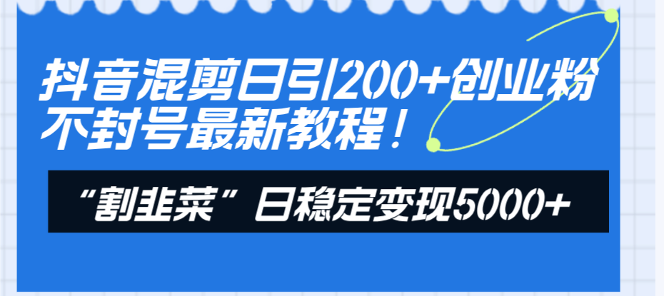 （8349期）抖音混剪日引200+创业粉不封号最新教程！“割韭菜”日稳定变现5000+！-耐玩网创
