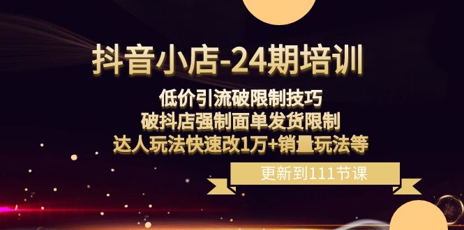 （8394期）抖音小店-24期：低价引流破限制技巧，破抖店强制面单发货限制，达人玩法…-耐玩网创