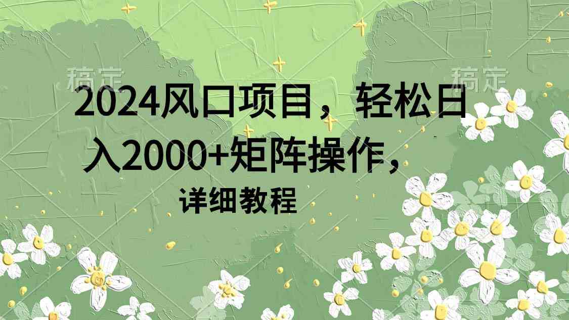 （9652期）2024风口项目，轻松日入2000+矩阵操作，详细教程-耐玩网创