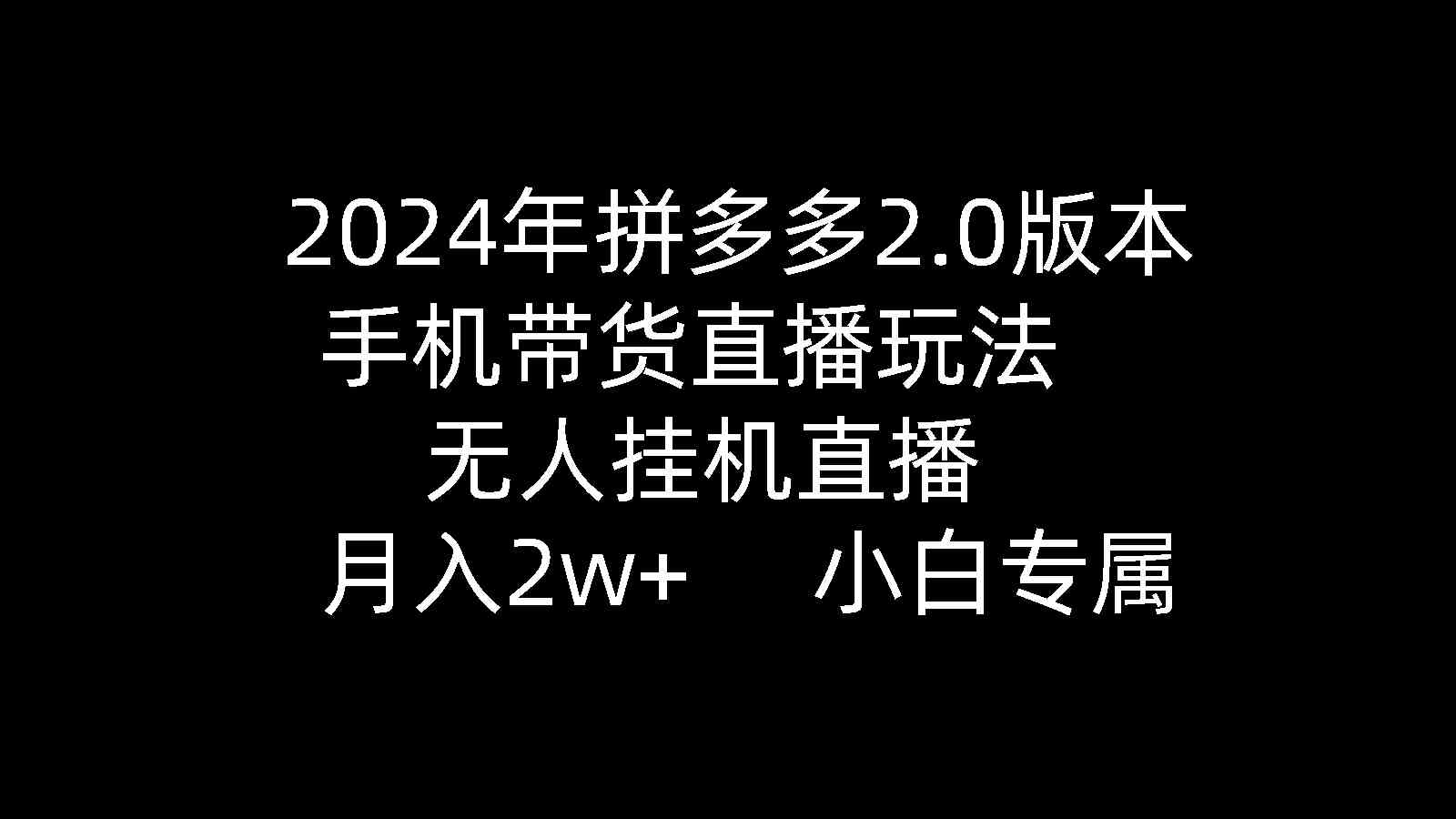 （9768期）2024年拼多多2.0版本，手机带货直播玩法，无人挂机直播， 月入2w+， 小…-耐玩网创