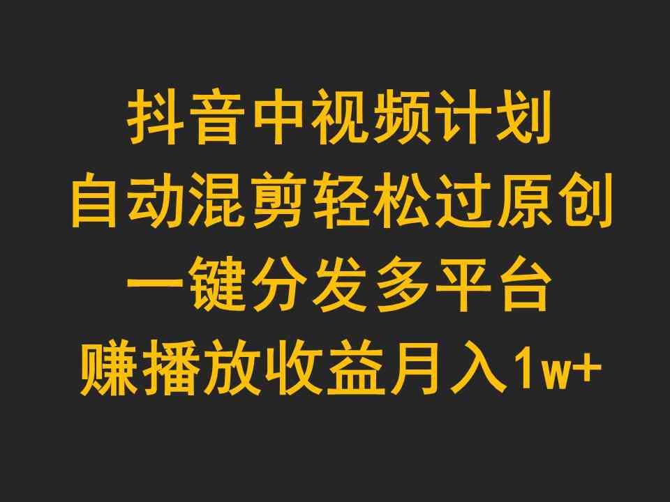 （9825期）抖音中视频计划，自动混剪轻松过原创，一键分发多平台赚播放收益，月入1w+-耐玩网创
