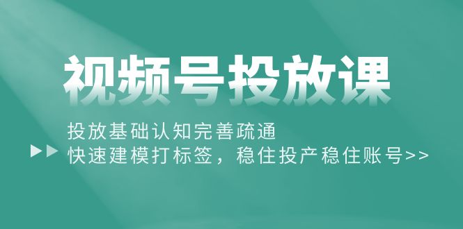（10205期）视频号投放课：投放基础认知完善疏通，快速建模打标签，稳住投产稳住账号-耐玩网创