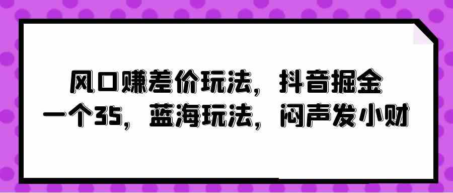 （10022期）风口赚差价玩法，抖音掘金，一个35，蓝海玩法，闷声发小财-耐玩网创