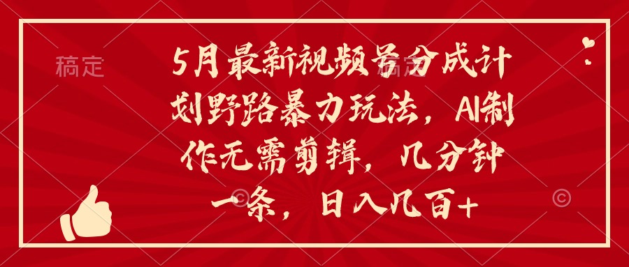 （10488期）5月最新视频号分成计划野路暴力玩法，ai制作，无需剪辑。几分钟一条，…-耐玩网创