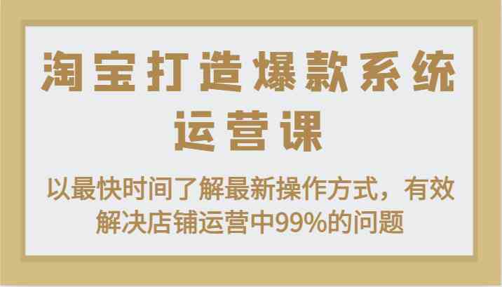 淘宝打造爆款系统运营课：以最快时间了解最新操作方式，有效解决店铺运营中99%的问题-耐玩网创