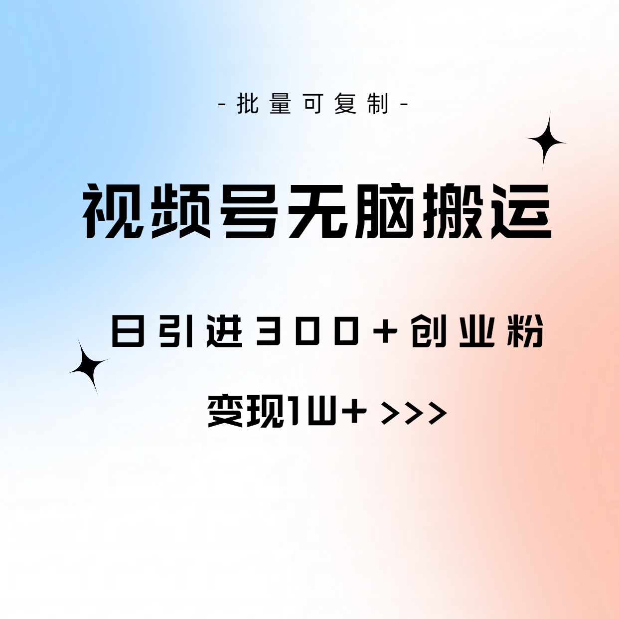 （10612期）视频号无脑搬运日引300+创业粉，变现1W+可批量复制-耐玩网创