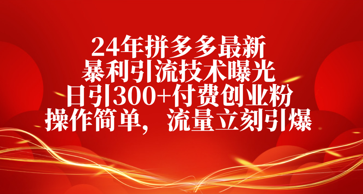 （10559期）24年拼多多最新暴利引流技术曝光，日引300+付费创业粉，操作简单，流量…-耐玩网创