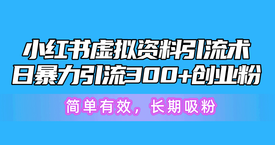 （10941期）小红书虚拟资料引流术，日暴力引流300+创业粉，简单有效，长期吸粉-耐玩网创