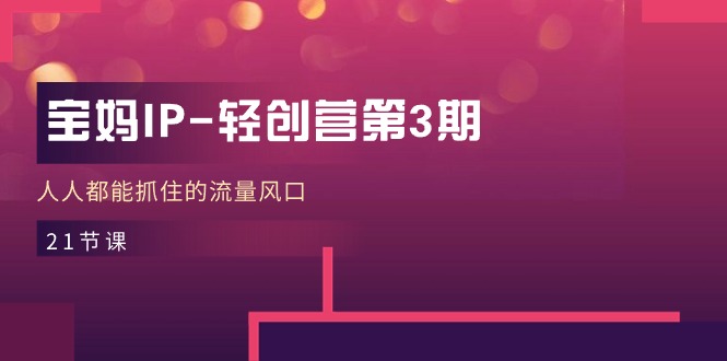（11042期）宝妈IP-轻创营第3期，人人都能抓住的流量风口（21节课）-耐玩网创