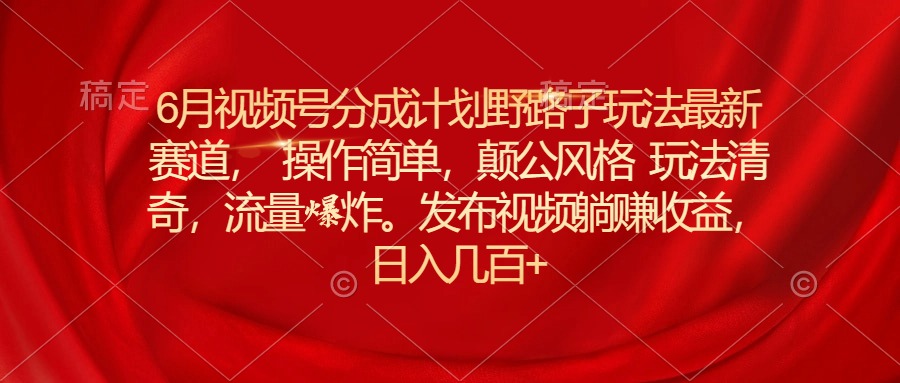 （11040期）6月视频号分成计划野路子玩法最新赛道操作简单，颠公风格玩法清奇，流…-耐玩网创