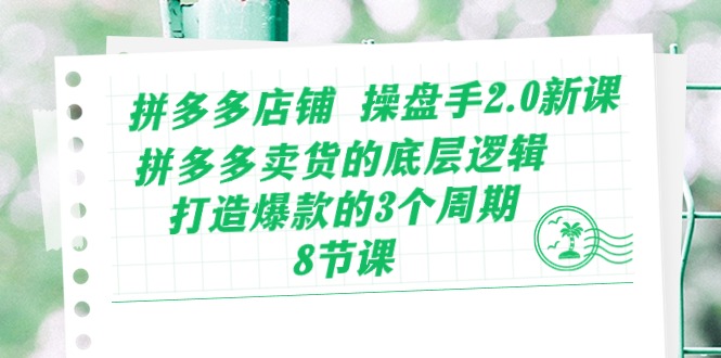 （10859期）拼多多店铺 操盘手2.0新课，拼多多卖货的底层逻辑，打造爆款的3个周期-8节-耐玩网创