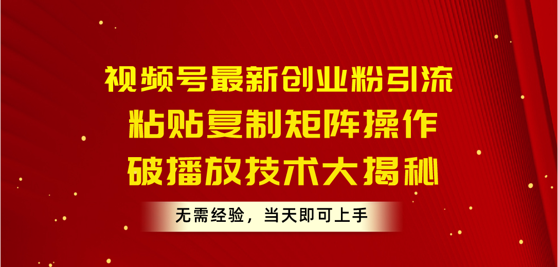 （10803期）视频号最新创业粉引流，粘贴复制矩阵操作，破播放技术大揭秘，无需经验…-耐玩网创