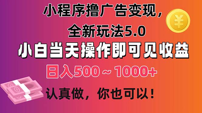 （11293期）小程序撸广告变现，全新玩法5.0，小白当天操作即可上手，日收益 500~1000+-耐玩网创