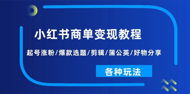 （11164期）小红书商单变现教程：起号涨粉/爆款选题/剪辑/蒲公英/好物分享/各种玩法-耐玩网创