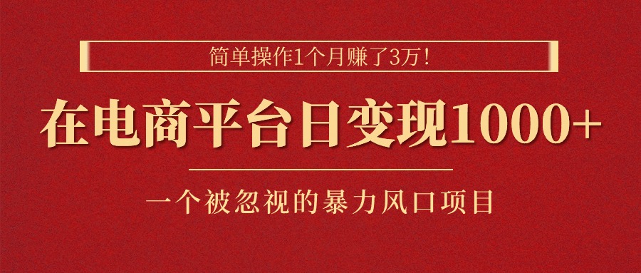 （11160期）简单操作1个月赚了3万！在电商平台日变现1000+！一个被忽视的暴力风口…-耐玩网创